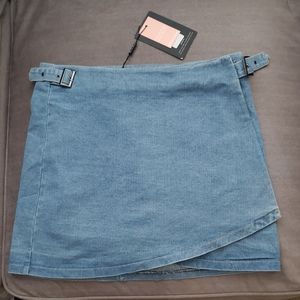 PLT Denim Asymetrical Wrap Skirt